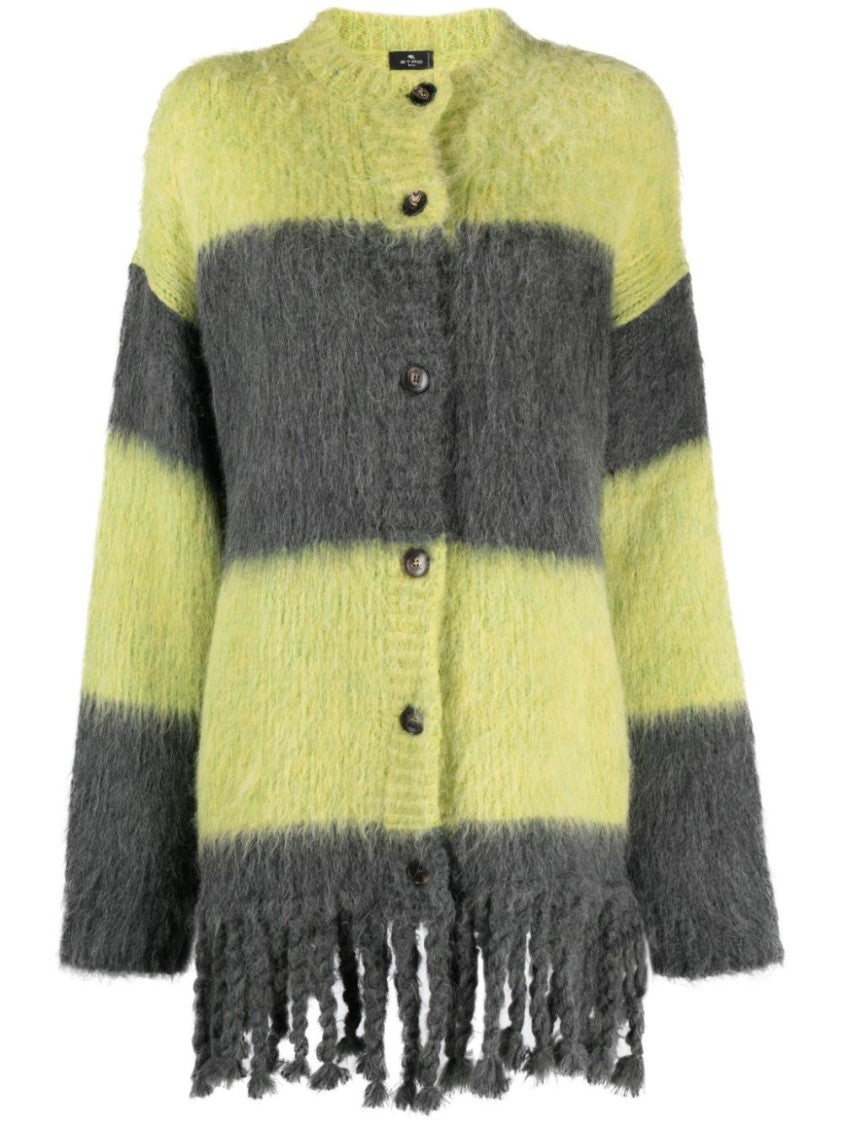 Etro Striped Fringed Alpaca Wool-Blend Cardigan