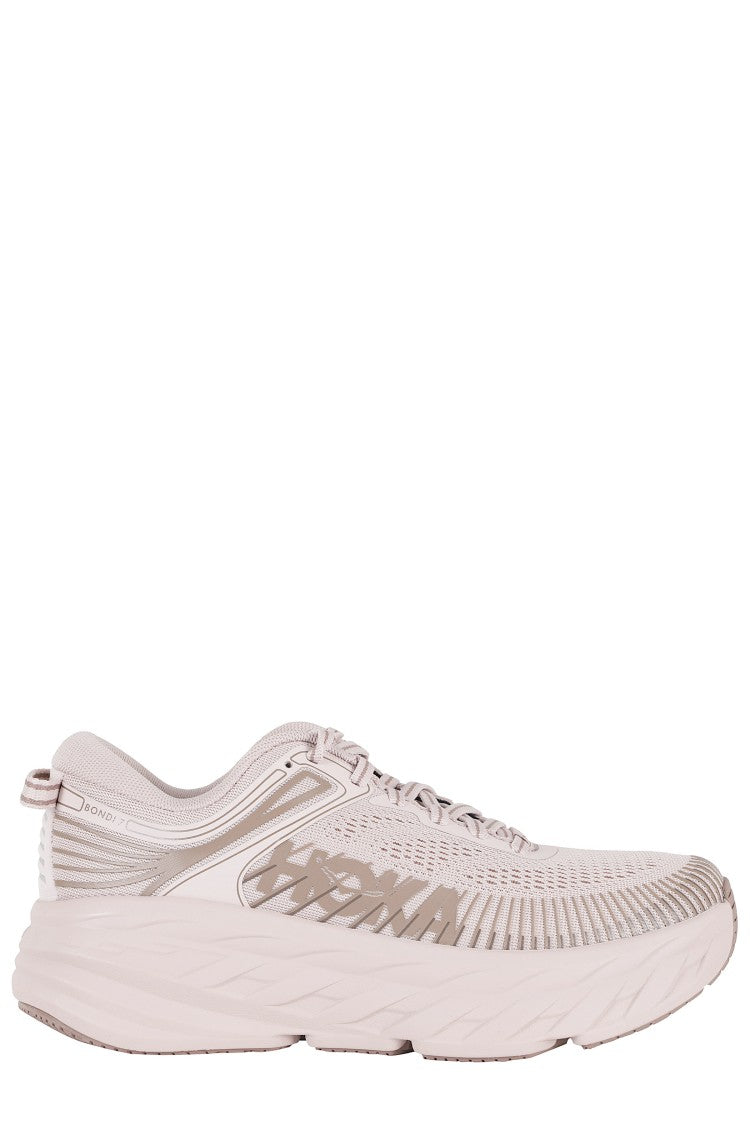 Hoka Beige Bondi 7 Mesh Rubber Sneakers