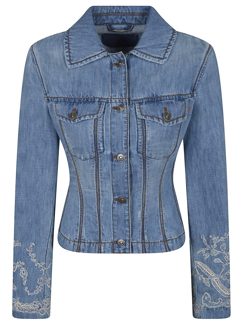 Ermanno Scervino Tailored Denim Jacket With Embroidered Accents