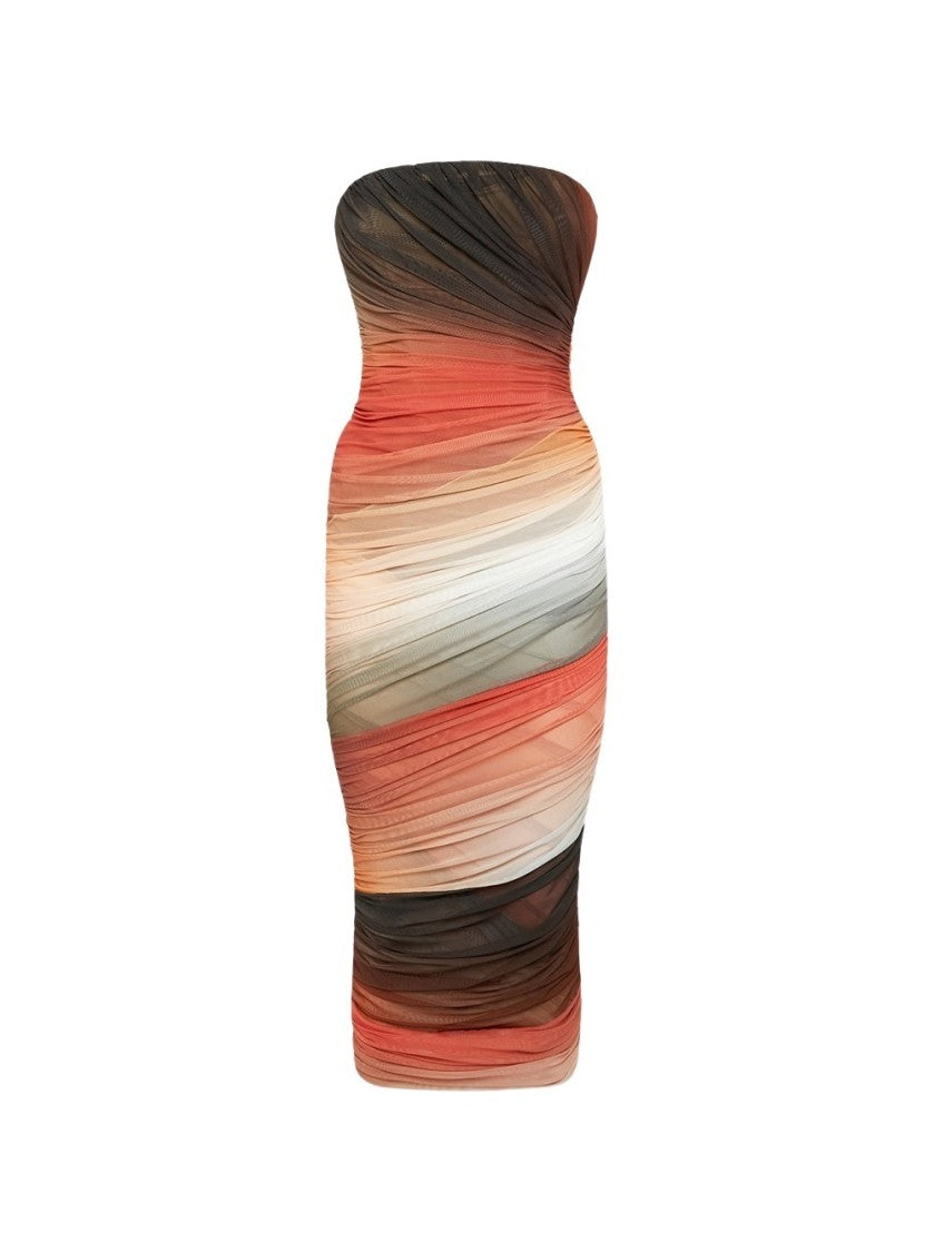 The Attico Midi Dress Brown And Orange