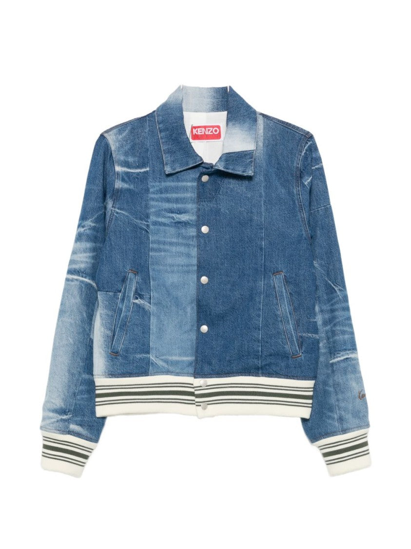 Kenzo Stone Blue Denim Jacket With Classic Collar