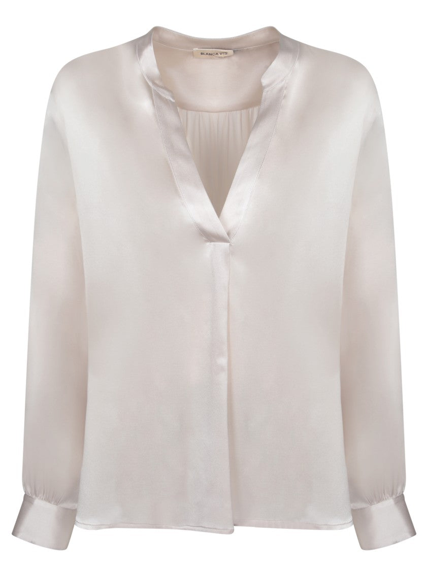 Blanca Vita Silk-Elastane Blend Top With V-Neckline