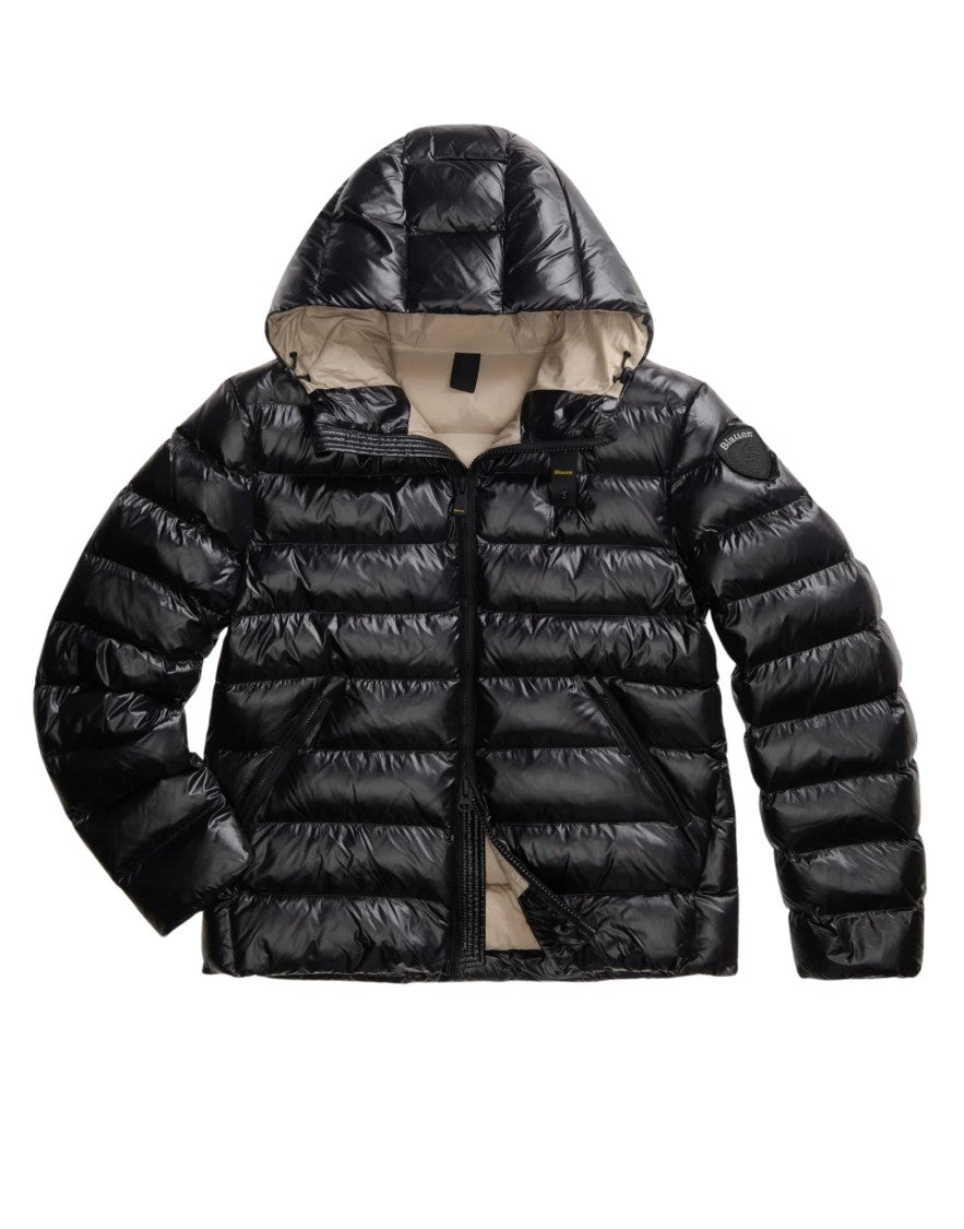 Blauer Quilted Puffer Jacket With Hood And Glossy Finish