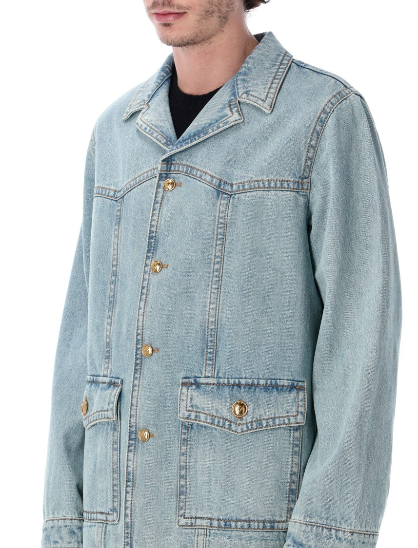 Valentino Garavani Structured Denim Jacket With Classic Collar