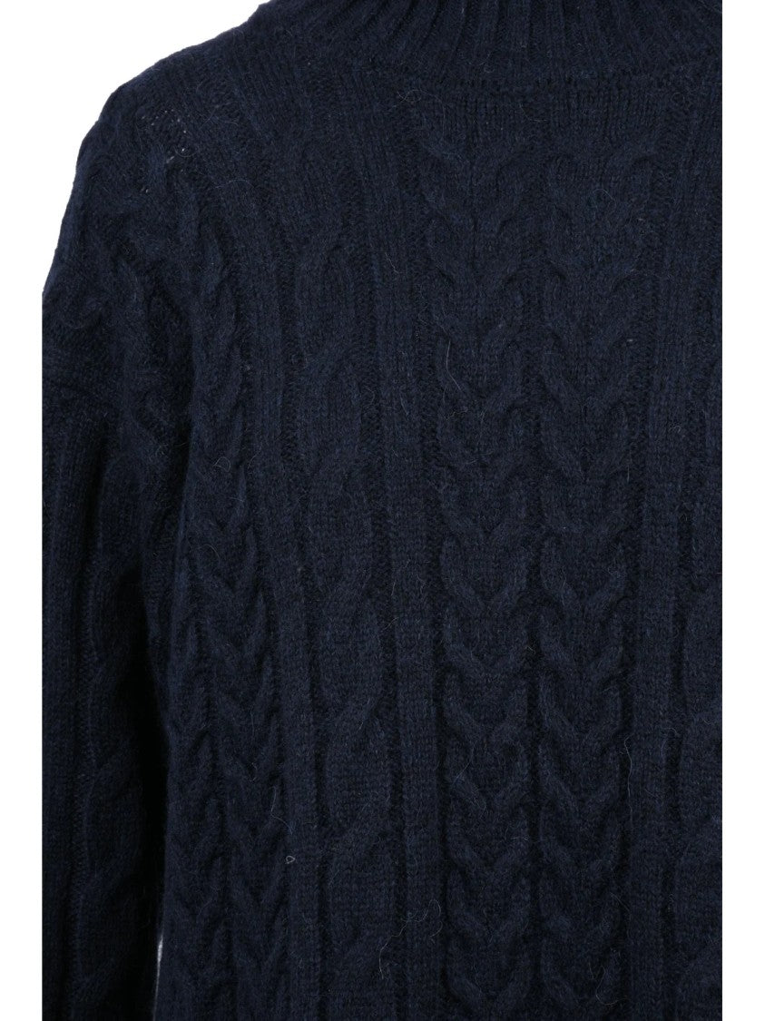 Peserico Easy Blue High-Neck Cable-Knit Merino-Cashmere Midi Dress