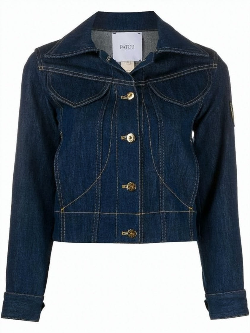 Patou Structured Cropped Denim Jacket With Contrast Stitching