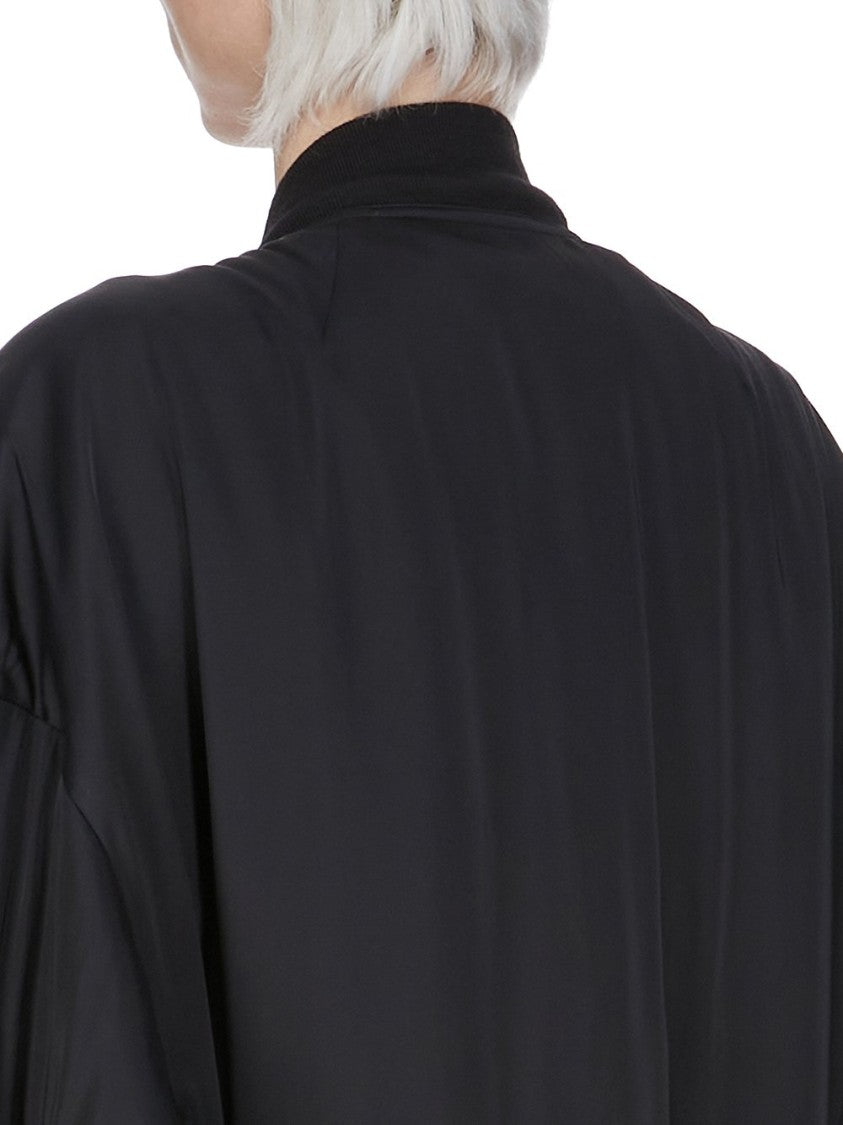 Rick Owens Oversized Black Bomber Jacket In Washed Charmeuse