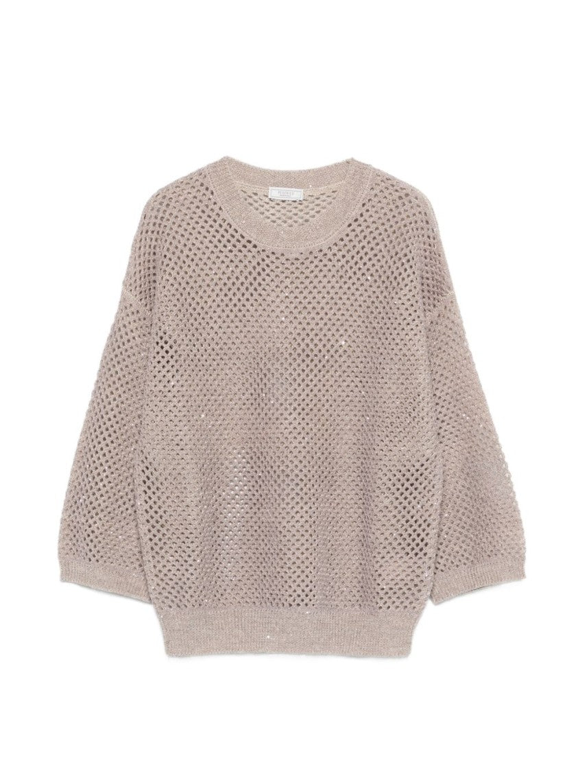 Peserico Boxy Brown Sweater With Open Weave