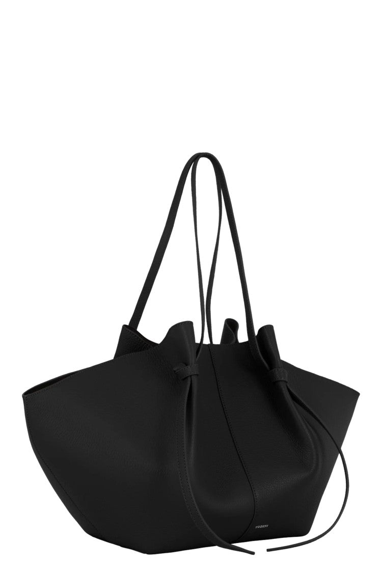 Yuzefi Black Large Mochi Sculptural Knot Handle Leather Tote Bag