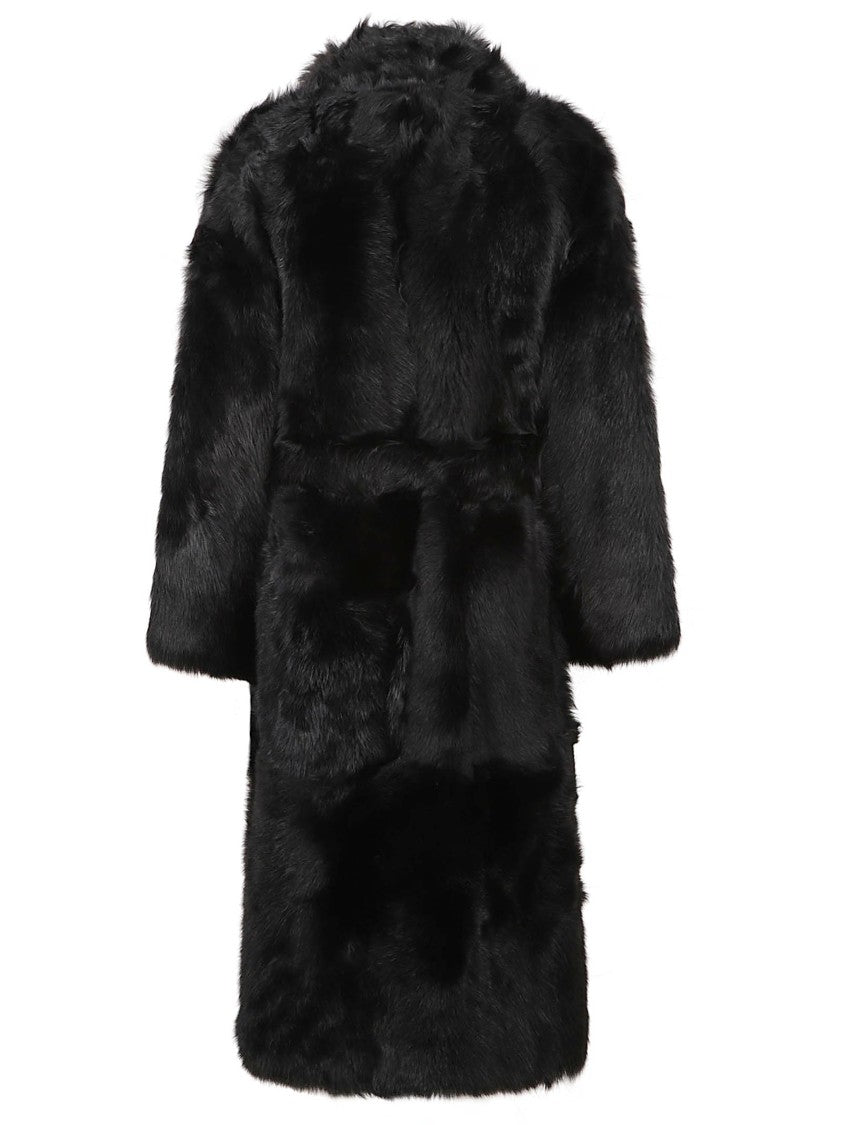 Yves Salomon Three-Quarter Sleeve Fur Coat With Leather Interior