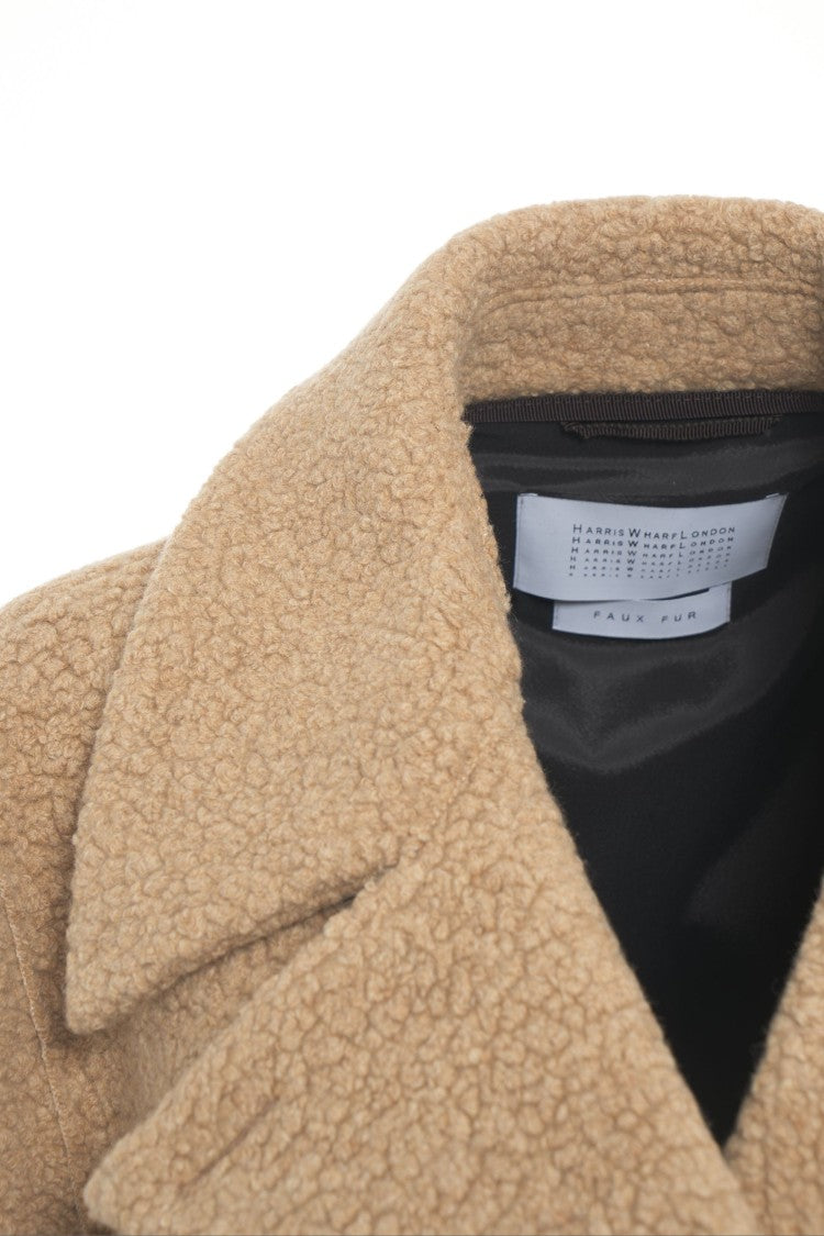 Harris Wharf London Beige Bouclé Peacoat With Classic Double-Breasted Design