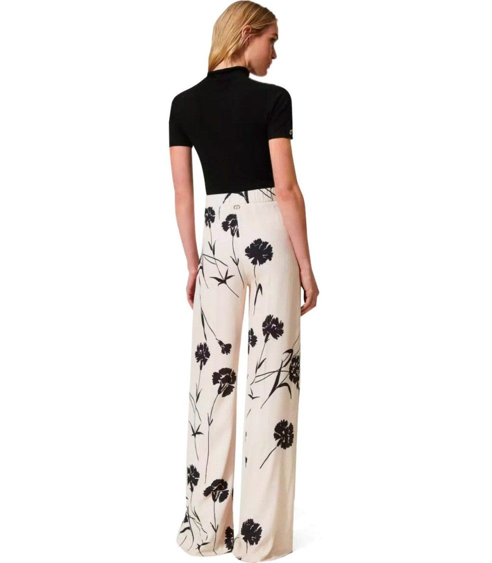 Twin-Set Cream Floral Wide Leg Pants