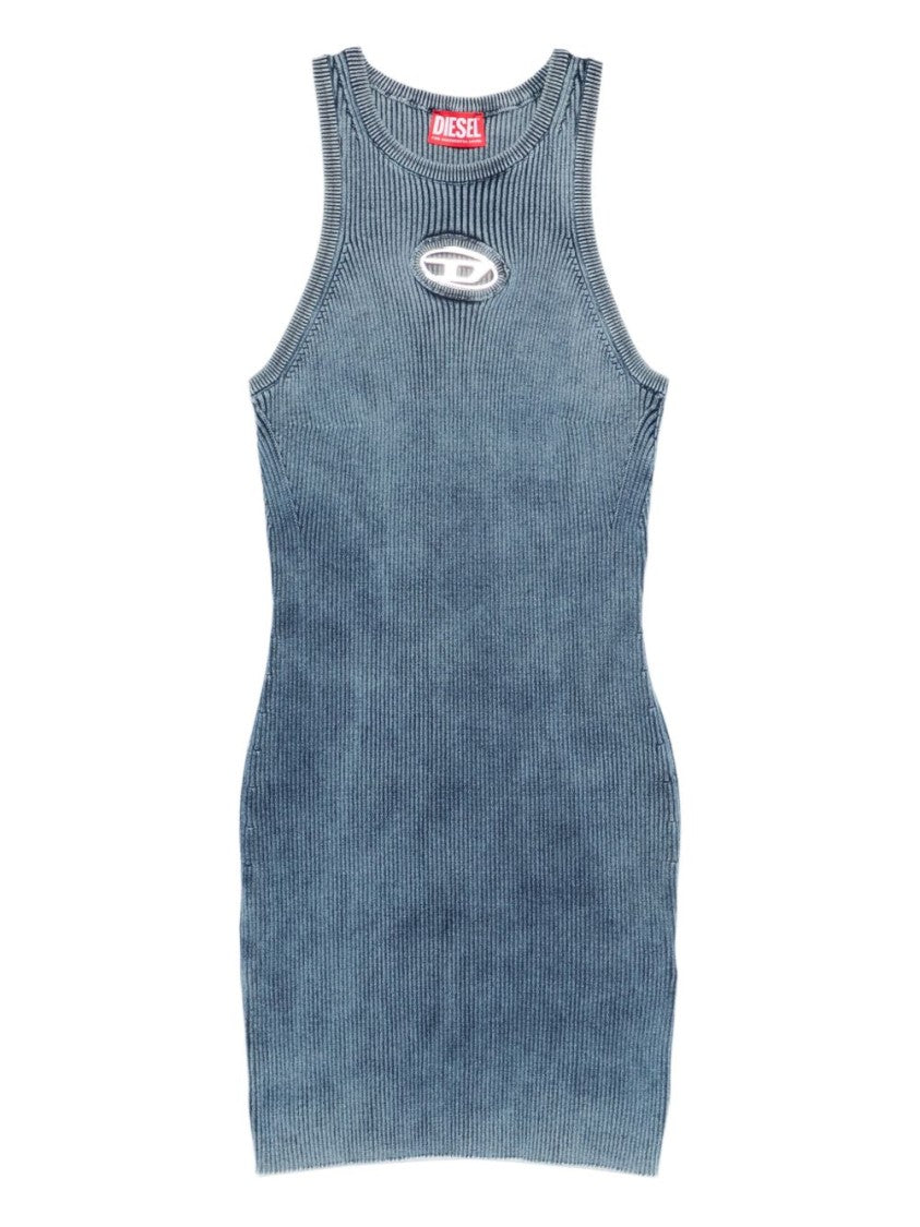 Diesel Blue Ribbed Knit Sleeveless Slim Dress