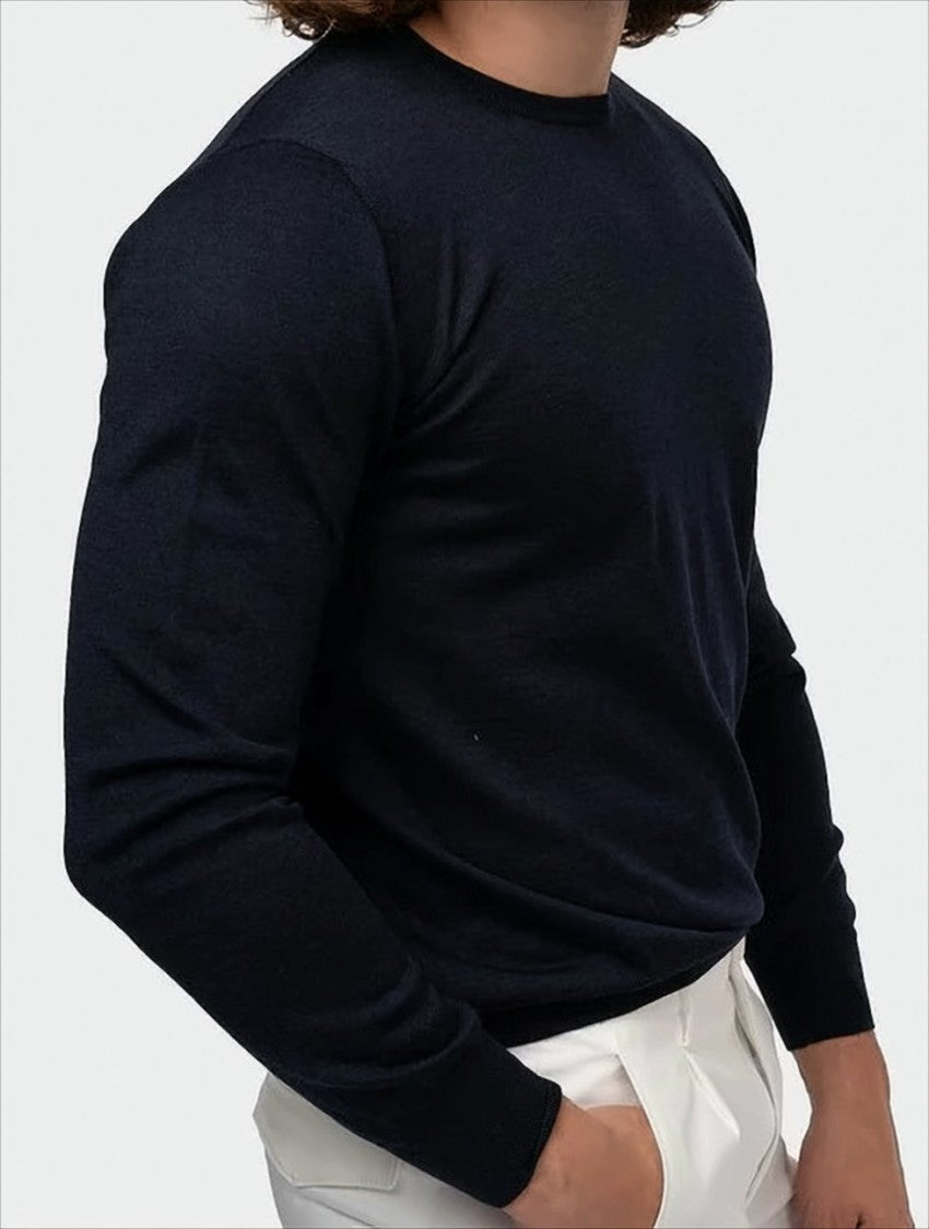 Gran Sasso Blue Crew Neck Sweater In Extra Virgin Wool