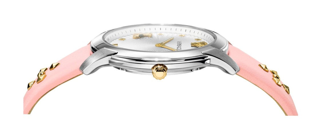 Versace Elegant Pink Calf Leather Watch With Sapphire Crystal And Medusa Detail