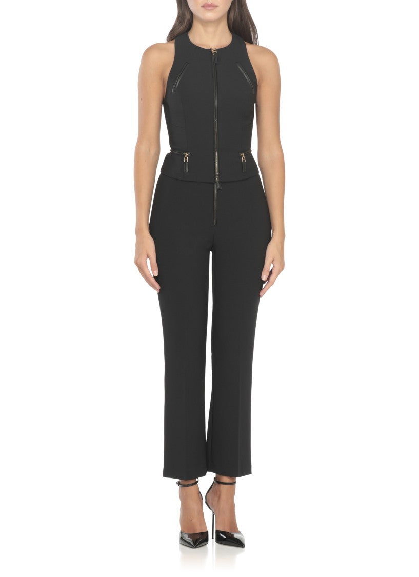 Elisabetta Franchi Sleeveless Fitted Crêpe Top With Zipper Accents