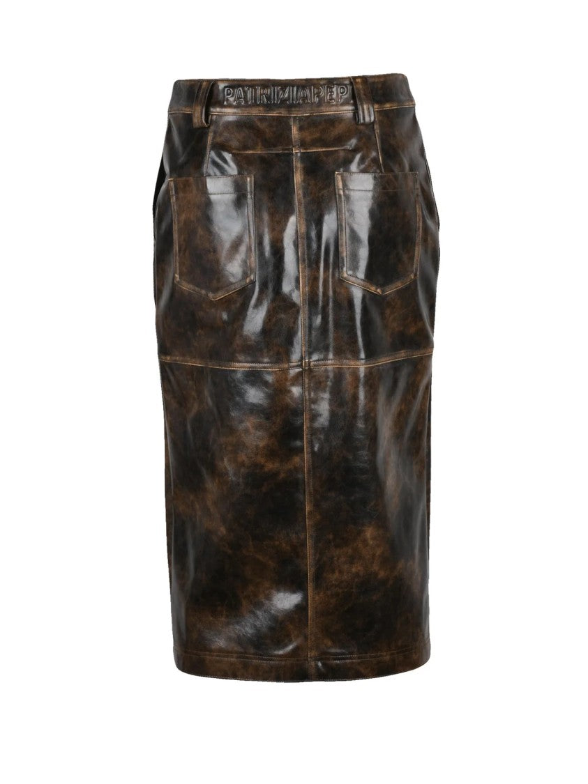 Patrizia Pepe Brown Polyurethane Zip Longuette Skirt