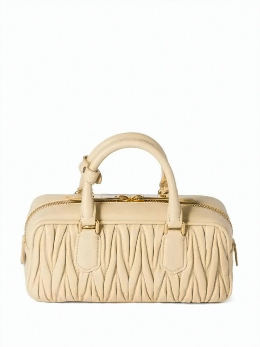 Miu Miu Ruched Lambskin Tote With Gold-Tone Hardware