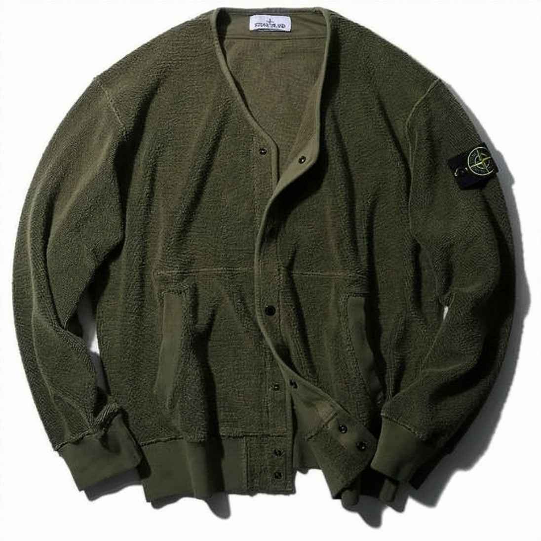 Stone Island Textured Knit Cardigan With Distinctive Sleeve Patch