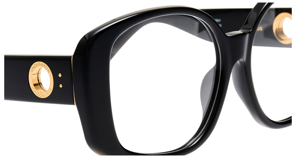 Linda Farrow Lfl Bold Oversized Square Frame Eyeglasses With Gold Emblem