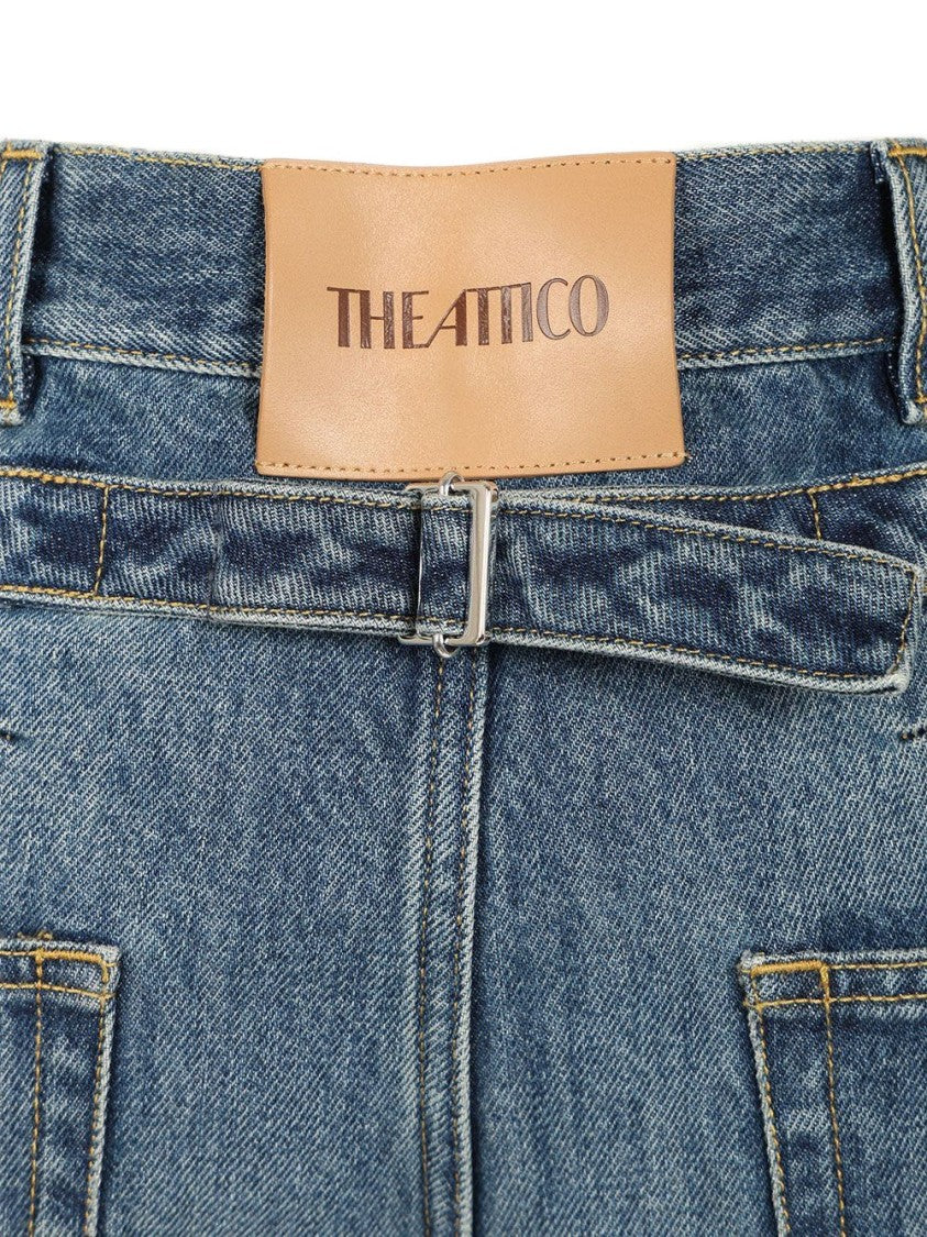 The Attico Blue High-Waisted Cropped Wide Leg Jeans