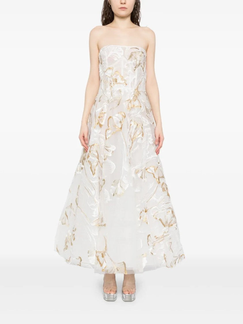 Saiid Kobeisy Strapless Embroidered Midi Dress