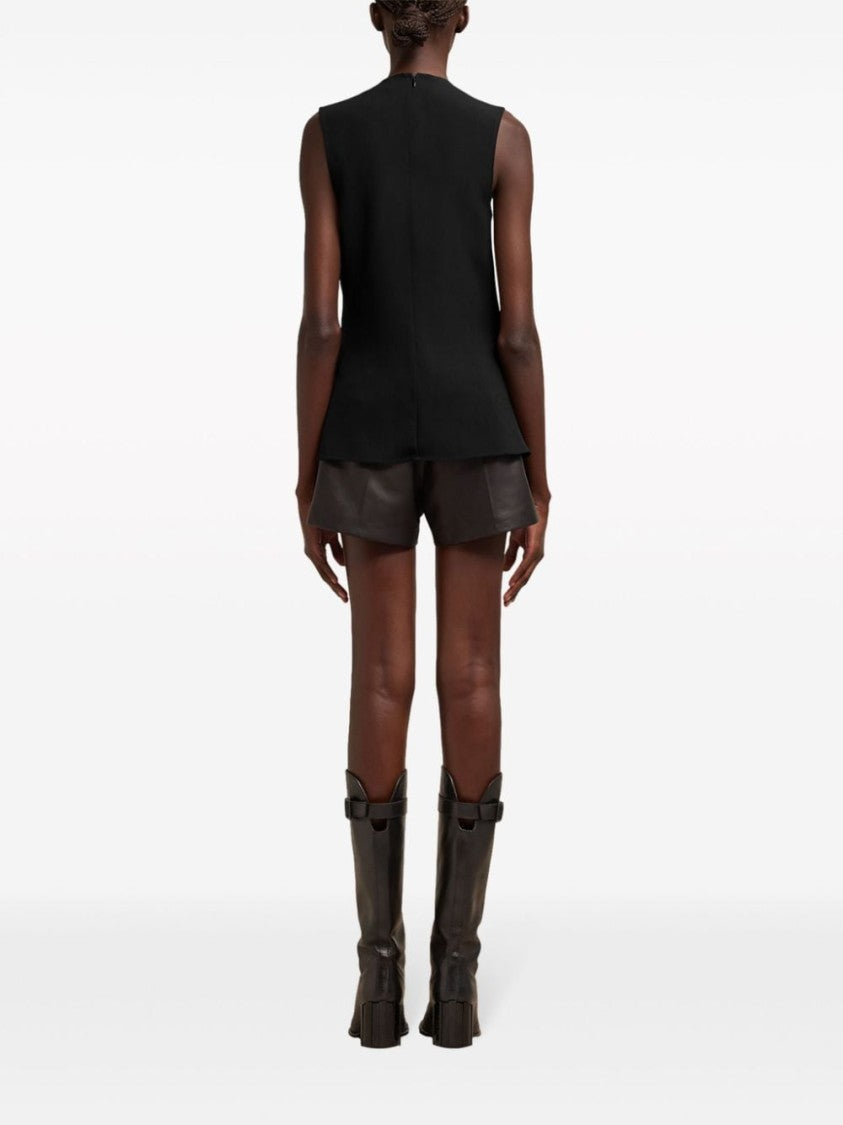 Ami Paris Crepe Texture Sleeveless Black Top