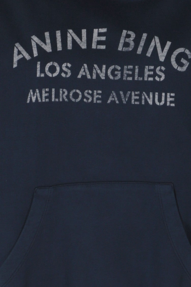 Anine Bing Navy Blue Harvey Oversized Hooded Cotton Sweatshirt
