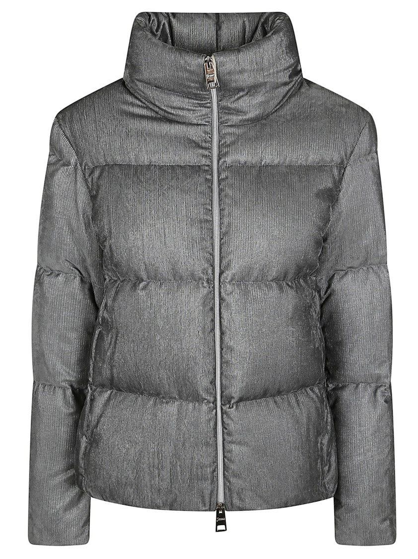 Herno Corduroy Blend Puffer Jacket With High Collar And Lurex Detail