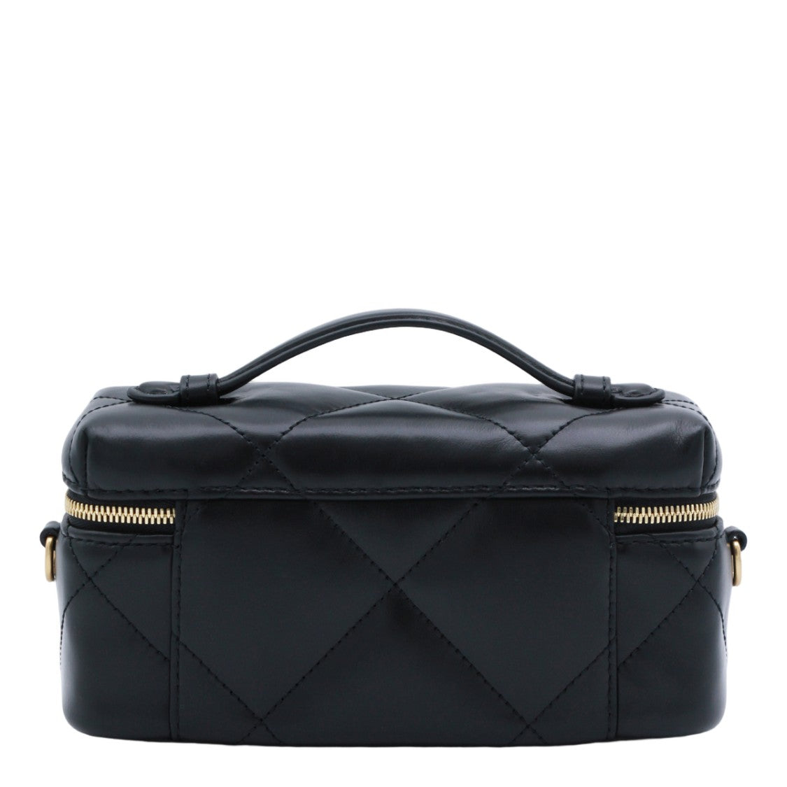 Tory Burch Compact Quilted Black Bag With Gold Accents