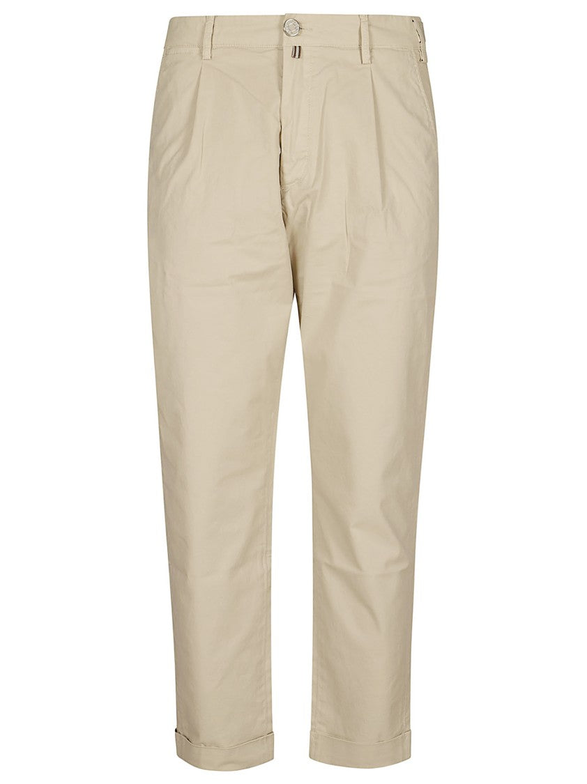 Jacob Cohen Tapered Beige Trousers With Front Pleats And Side Pockets