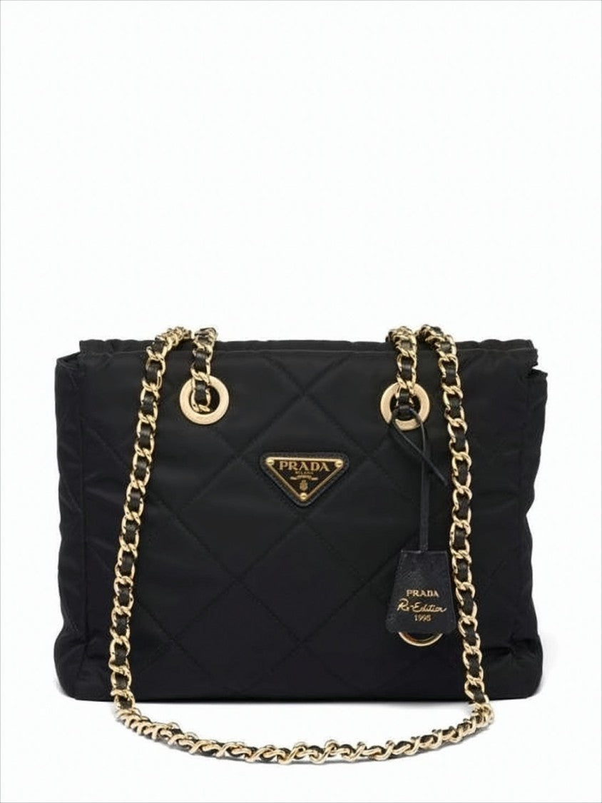 Prada Quilted Black Recycled Nylon Crossbody Bag With Chain Strap