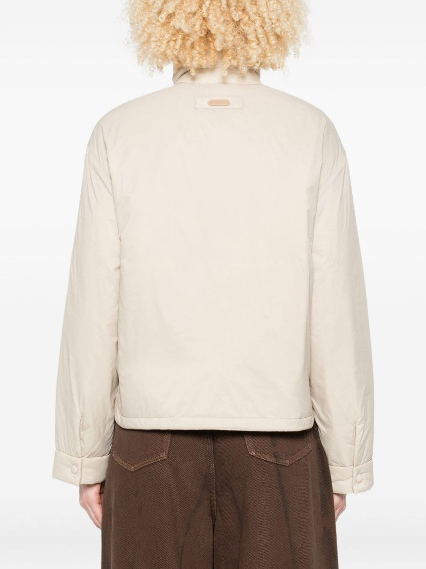 Yerse Cropped Boxy Beige Jacket With Pointed Collar