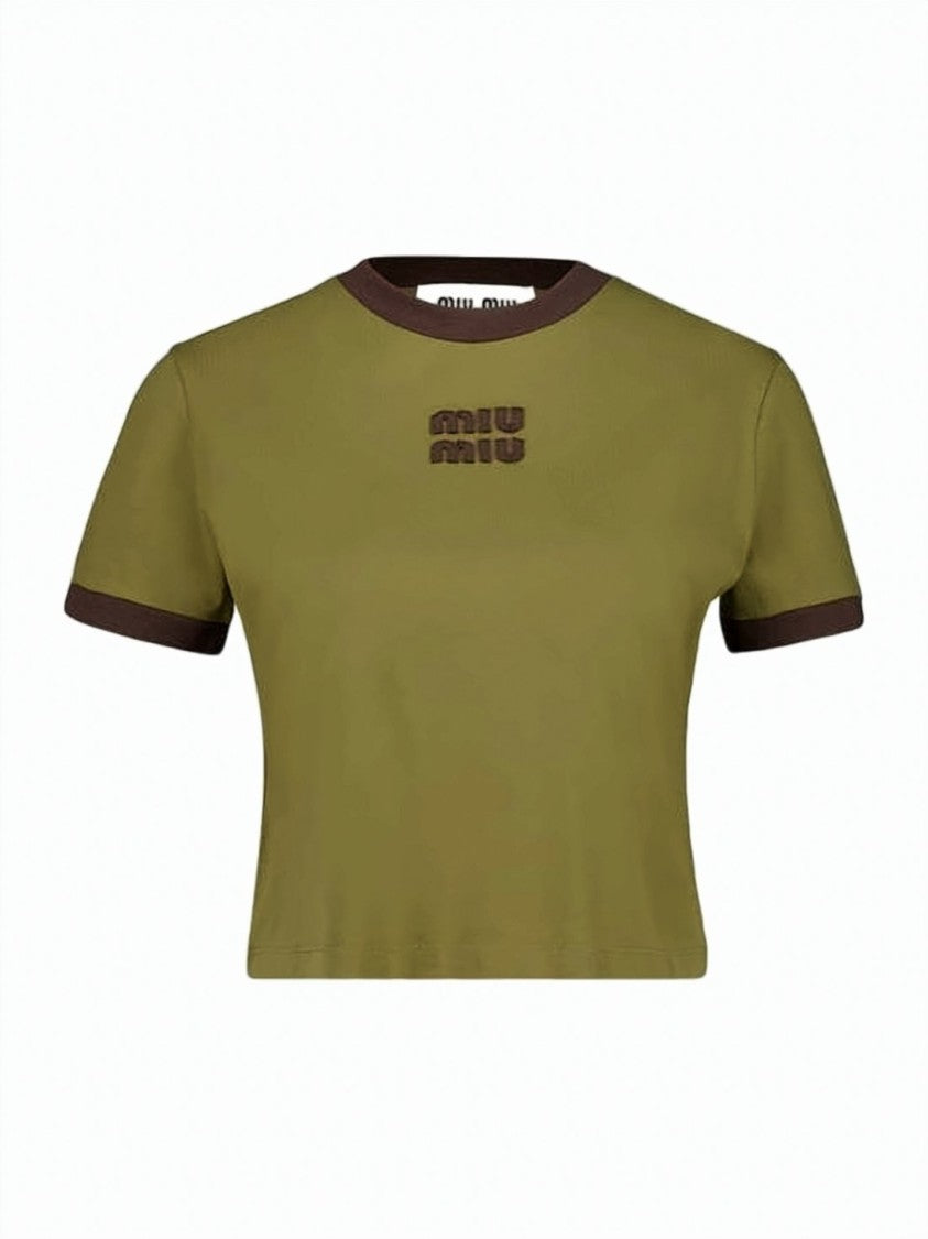 Miu Miu Cropped Olive Green T-Shirt