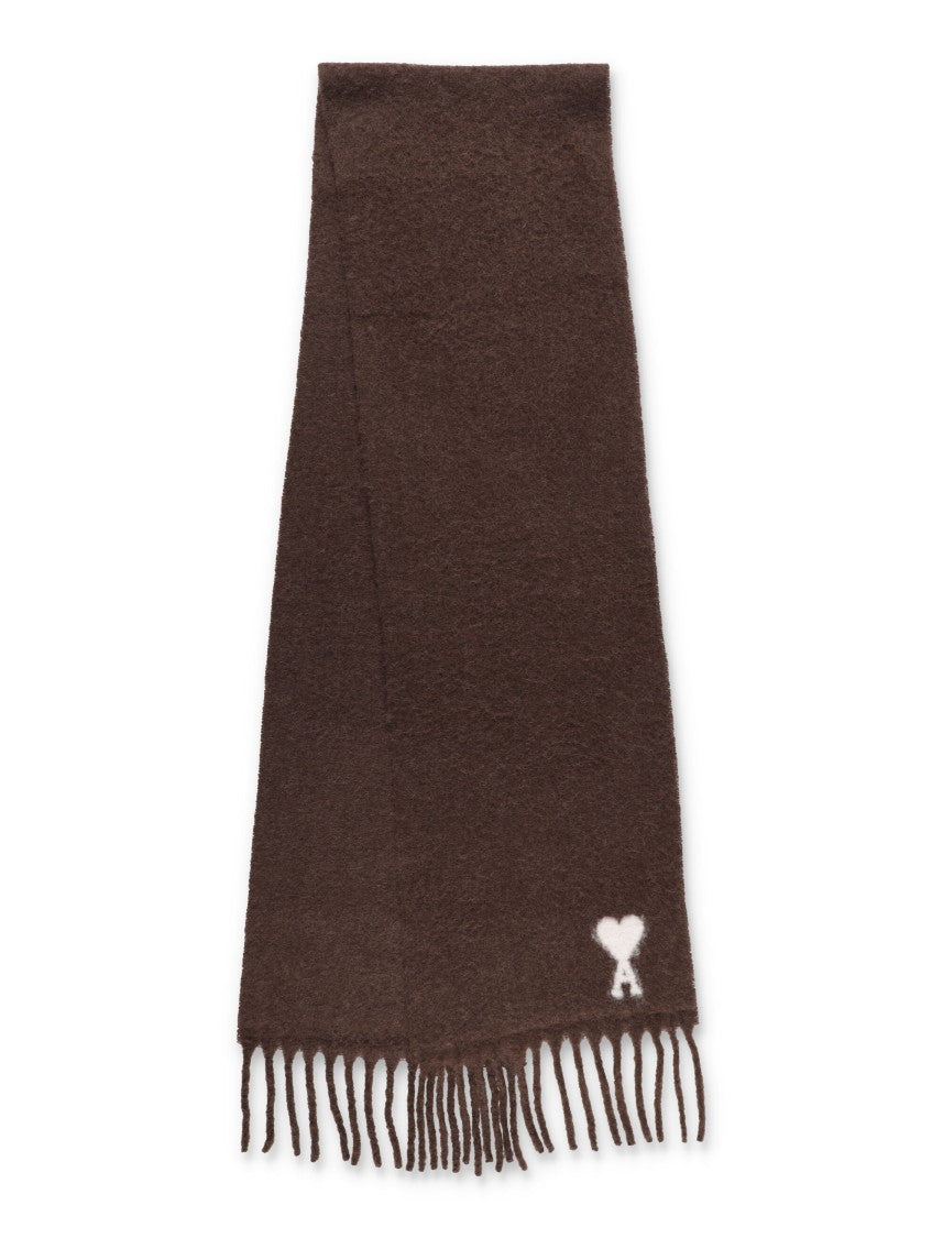 Ami Paris Fringed Rectangular Alpaca Scarf