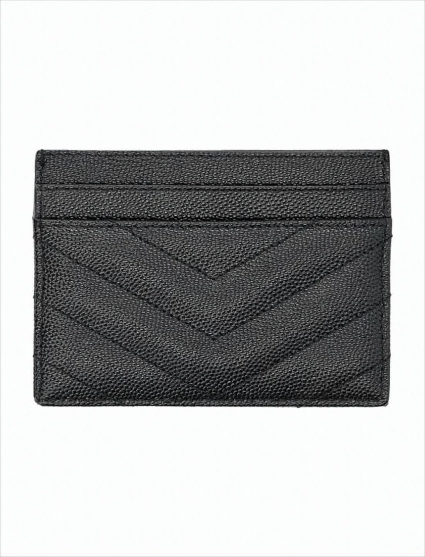 Saint Laurent Chevron Quilted Black Calf Leather Card Wallet