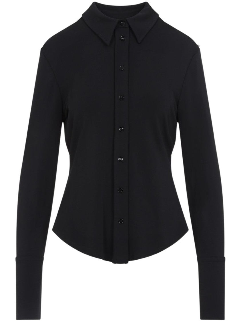 Sportmax Black Shirt With Spread Collar And Unique Cut-Out Detail