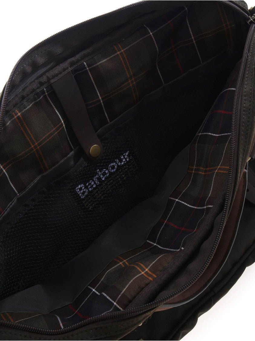 Barbour Rectangular Wax Leather Briefcase With Buckle Closure