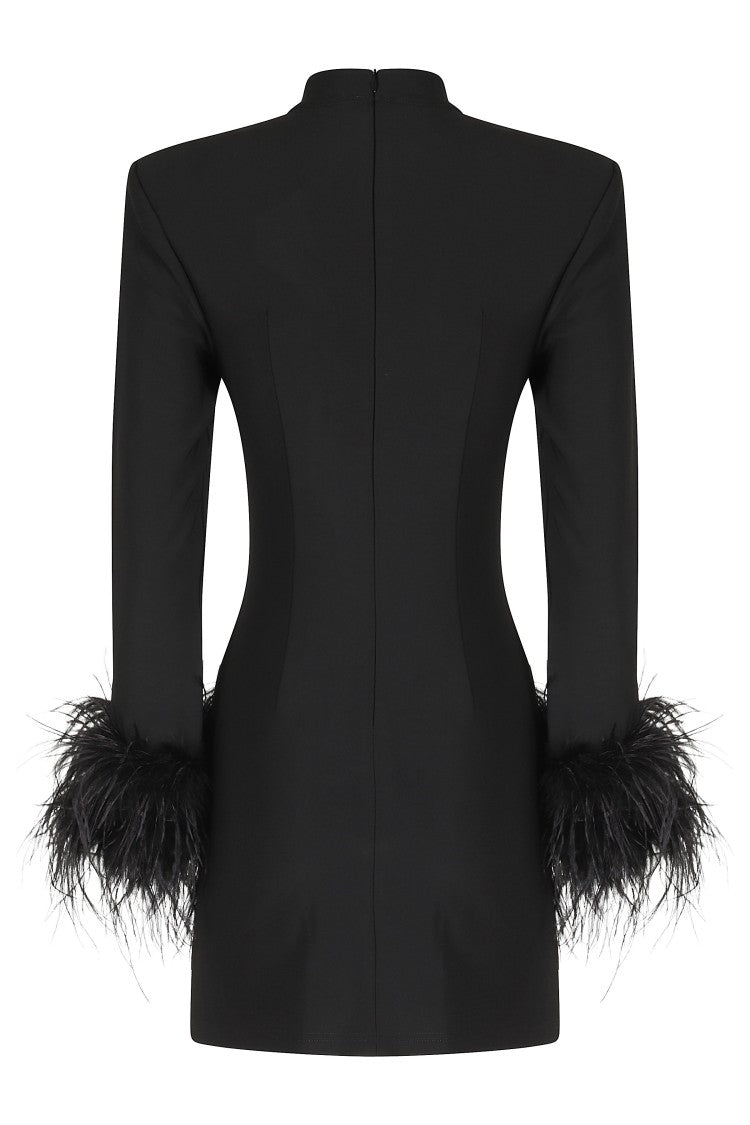 Twenty Fourhaitch Black Teide Feather-Trimmed Dress