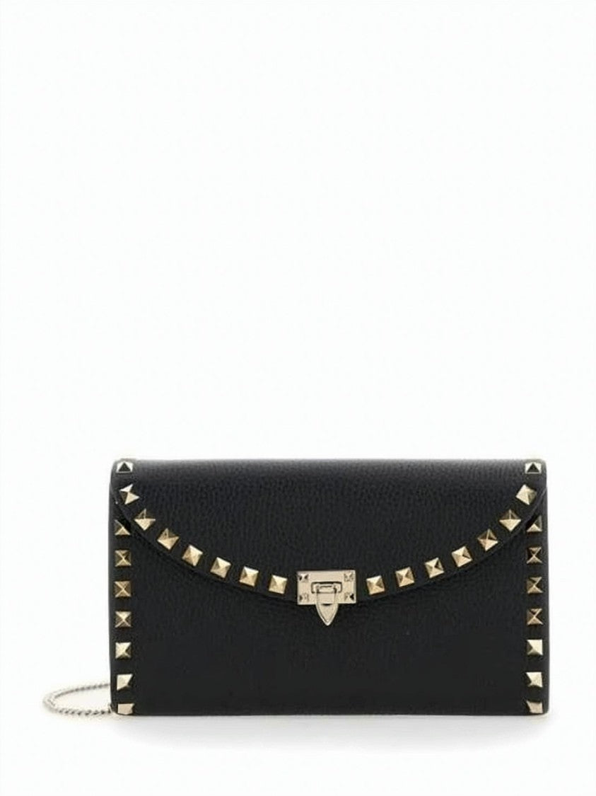 Valentino Rectangular Calf Leather Wallet With Metal Studs