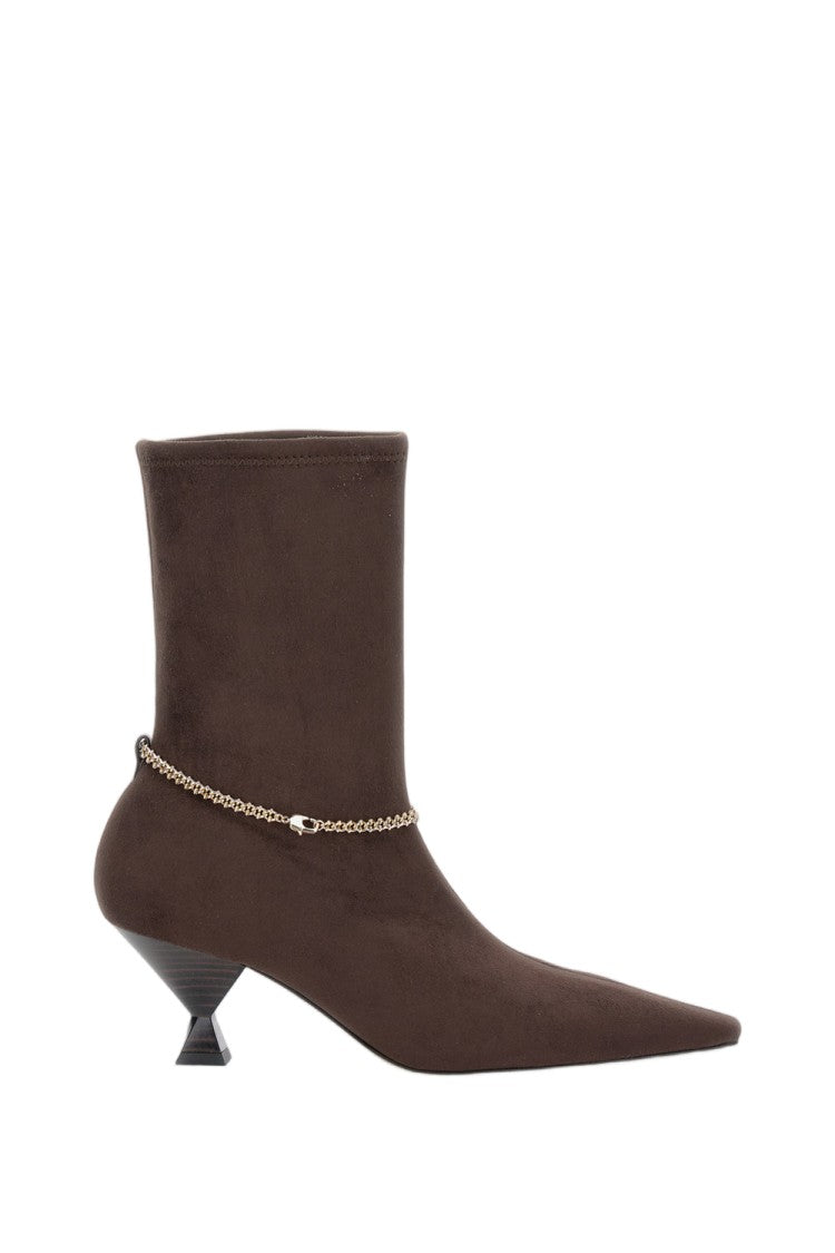 Maria Luca Sculpted Suede Ankle Boot With Gold Chain Detail