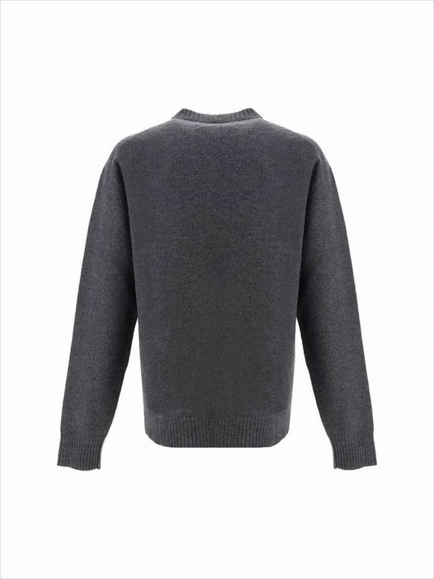 Jil Sander Classic Grey Wool Sweater With Crew Neckline And Ribbed Details