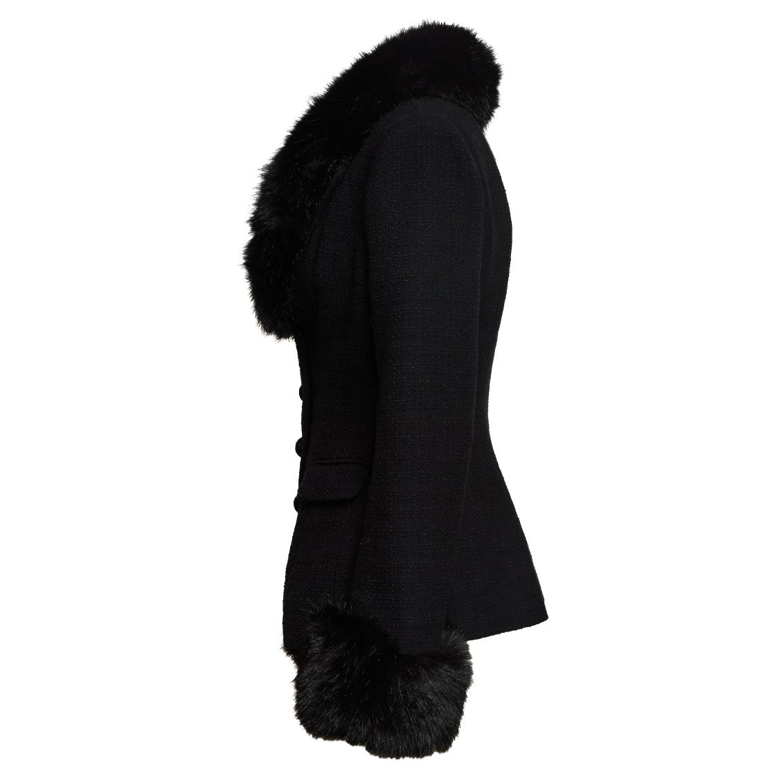 Self-Portrait Black Tailored Boucle Fur Jacket