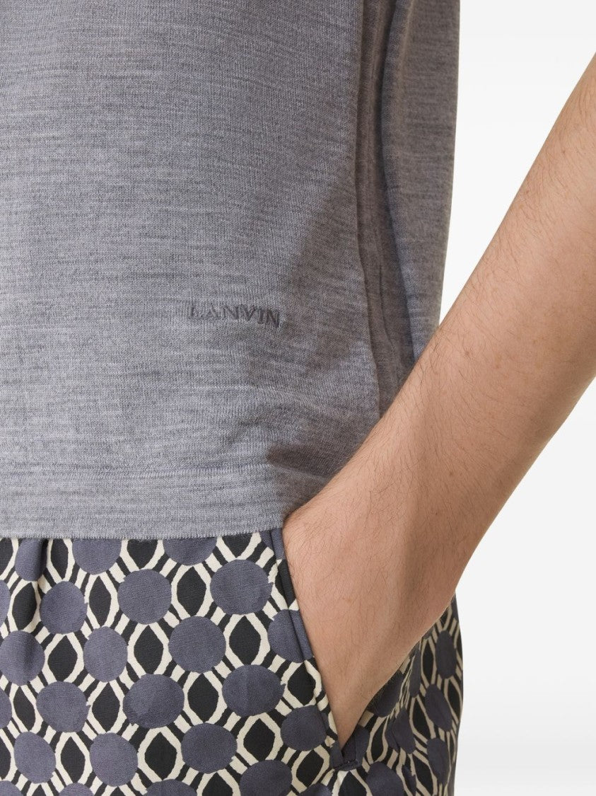 Lanvin Grey Button Detail Tonal Stitch Polo