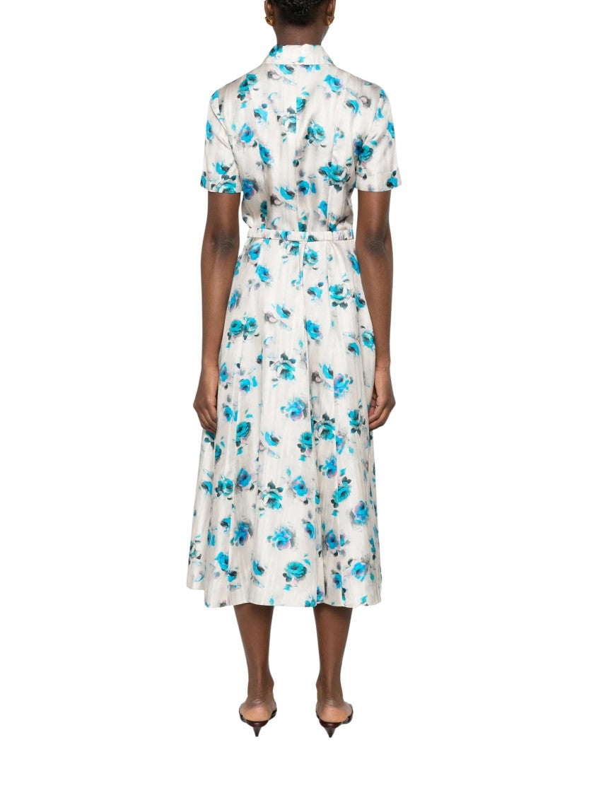 Tory Burch Flared Midi Dress With Floral Print And Classic Collar