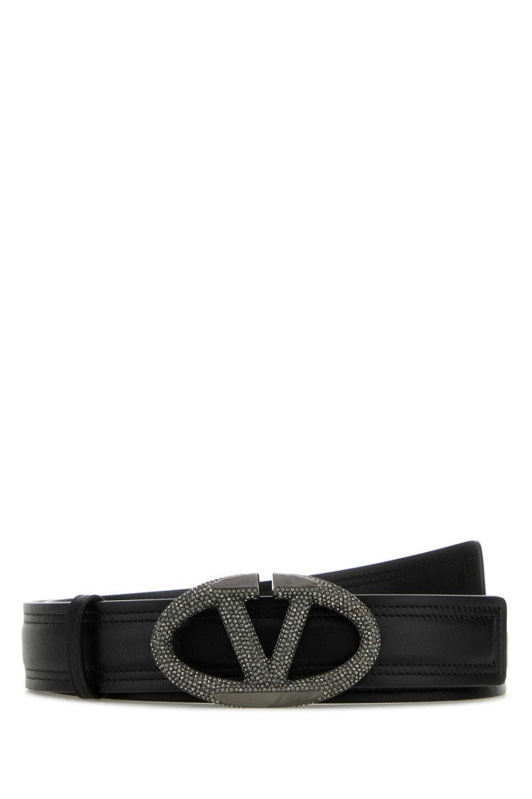 Valentino Garavani Black Leather Vlogo The Bold Edition Belt