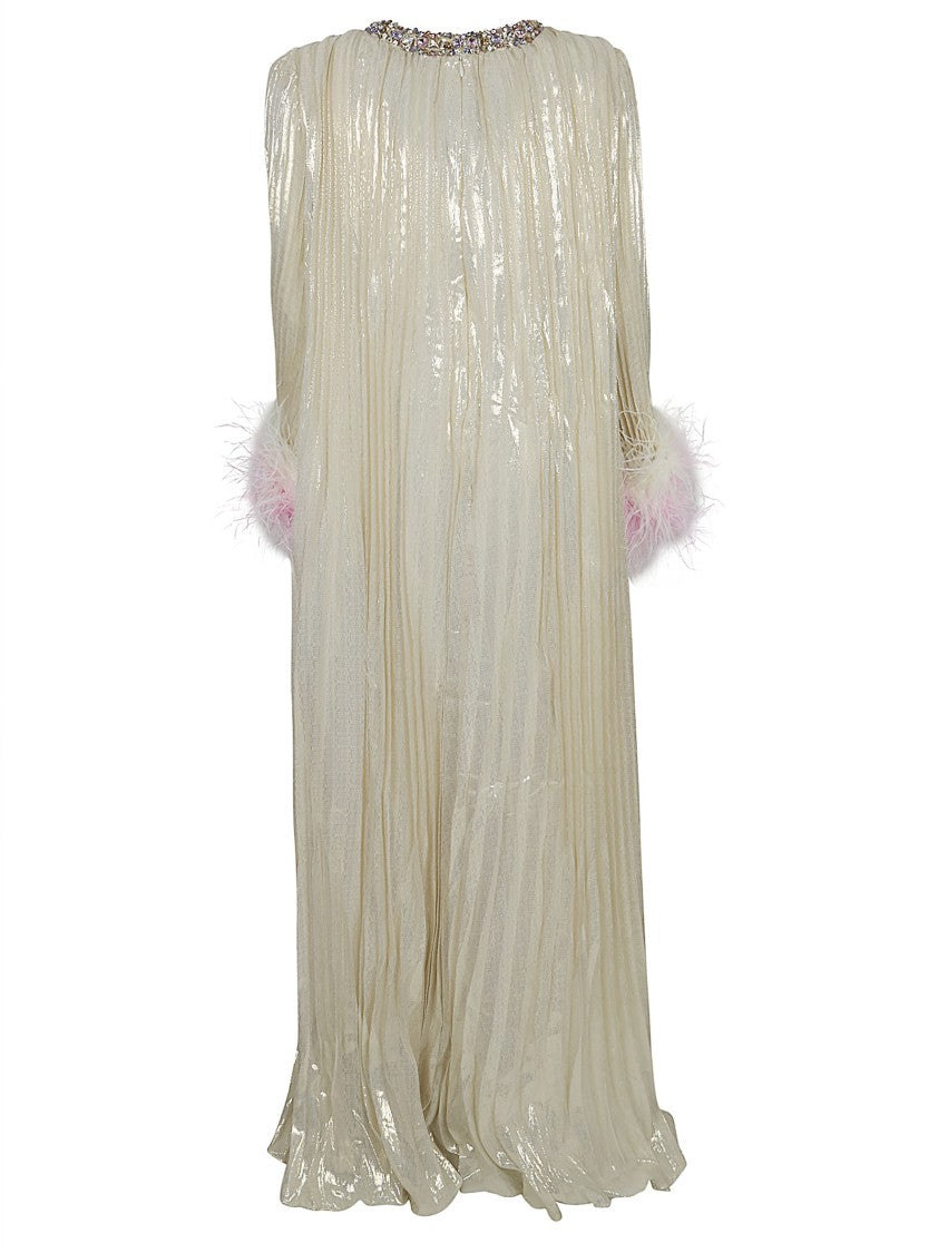 Self-Portrait Metallic Ombre Feather Maxi Dress With Embellished Neckline