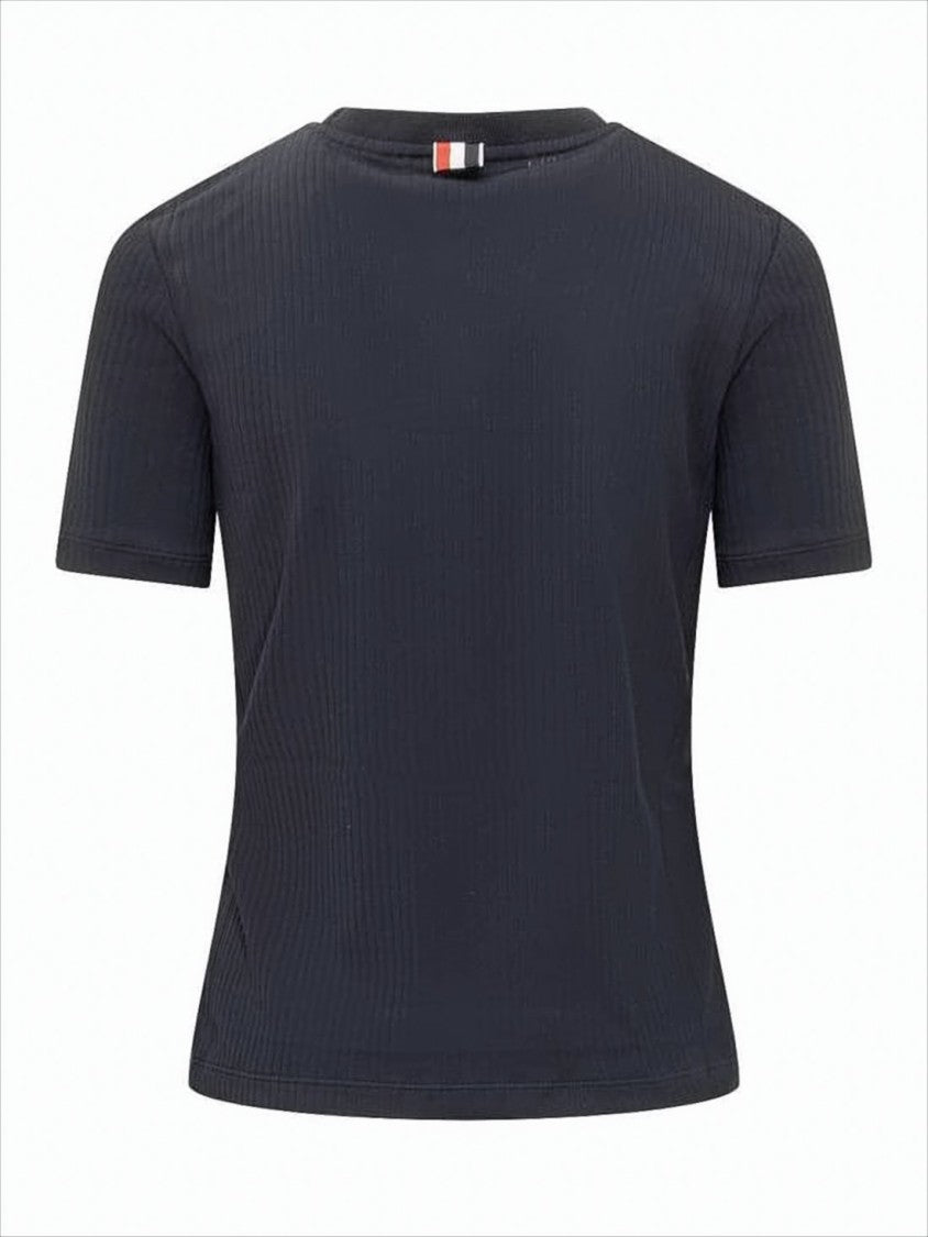 Thom Browne Ribbed Knit Short-Sleeved Top With Tricolor Accent