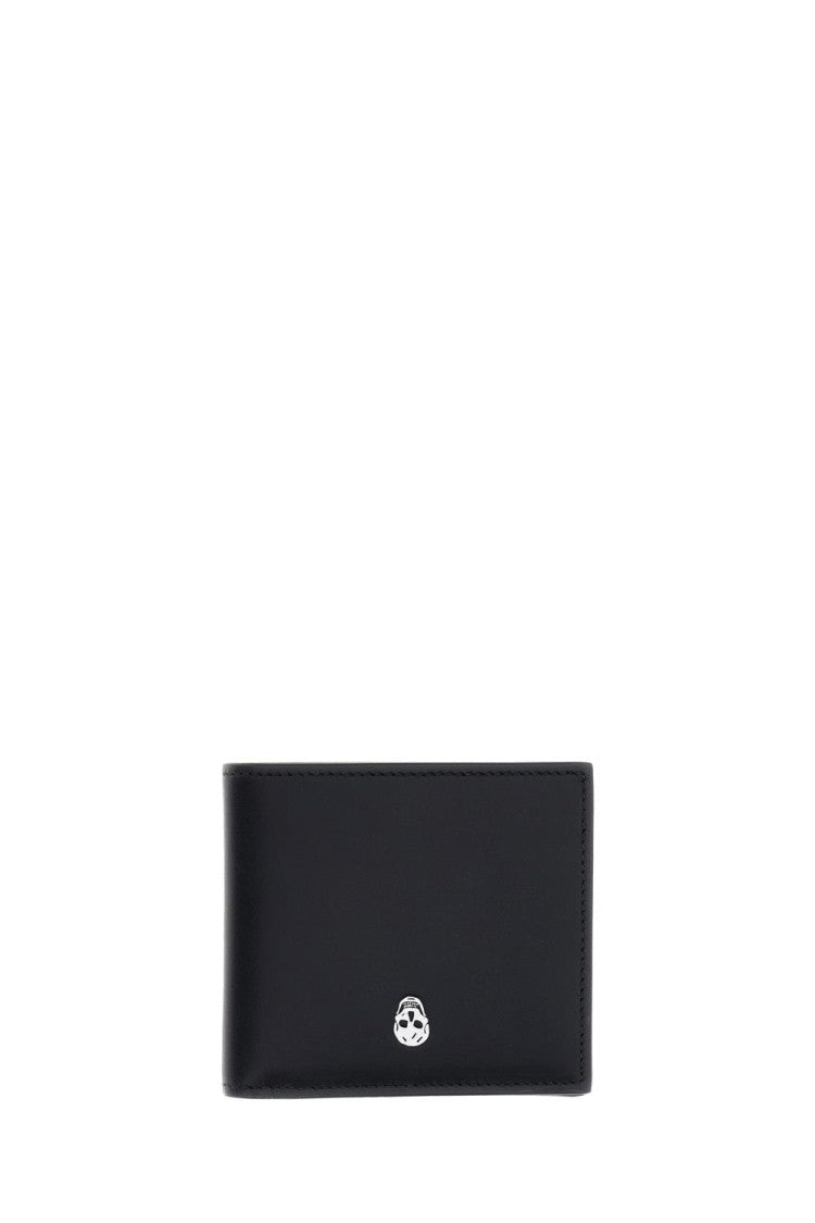 Alexander Mcqueen Black Leather Card Case With Skull Detail