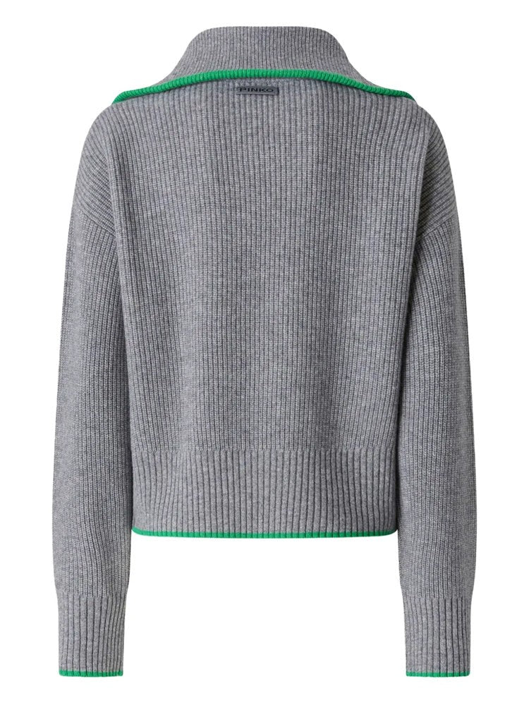 Pinko Ribbed Knit Sweater With Contrast Trim And Half-Zip Collar